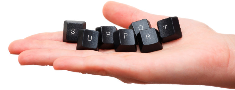 Palma della mano con scritto support